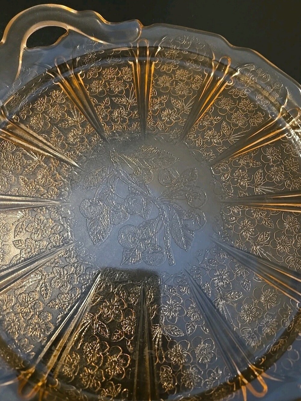 Cherry Blossom Pink Depression Glass Serving Tray Platter W/Handles - Picture 3 of 10